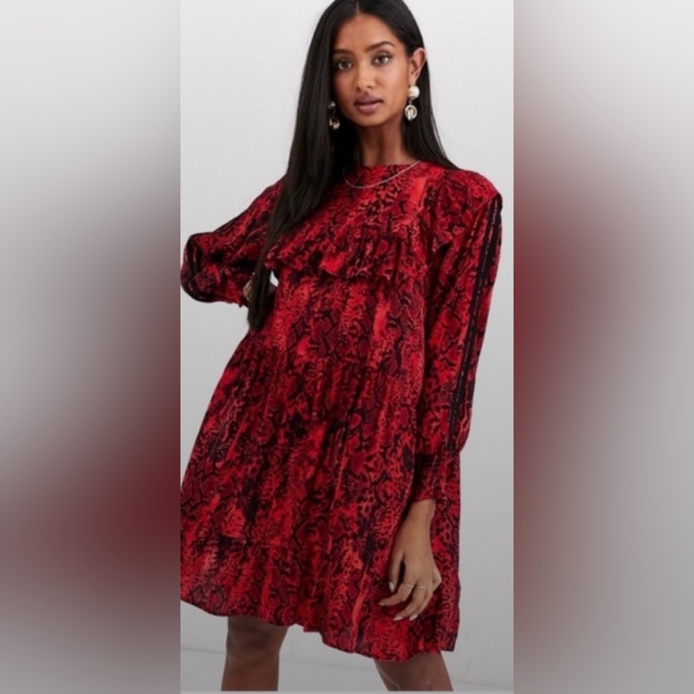 ba&sh Womens XS Dress Lady Animal Print Snake Skin Mini Red